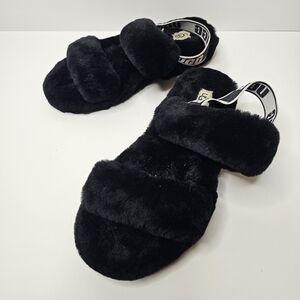 UGG Womens Fuzzy Slide Sandals Size 7 Black Gently Used